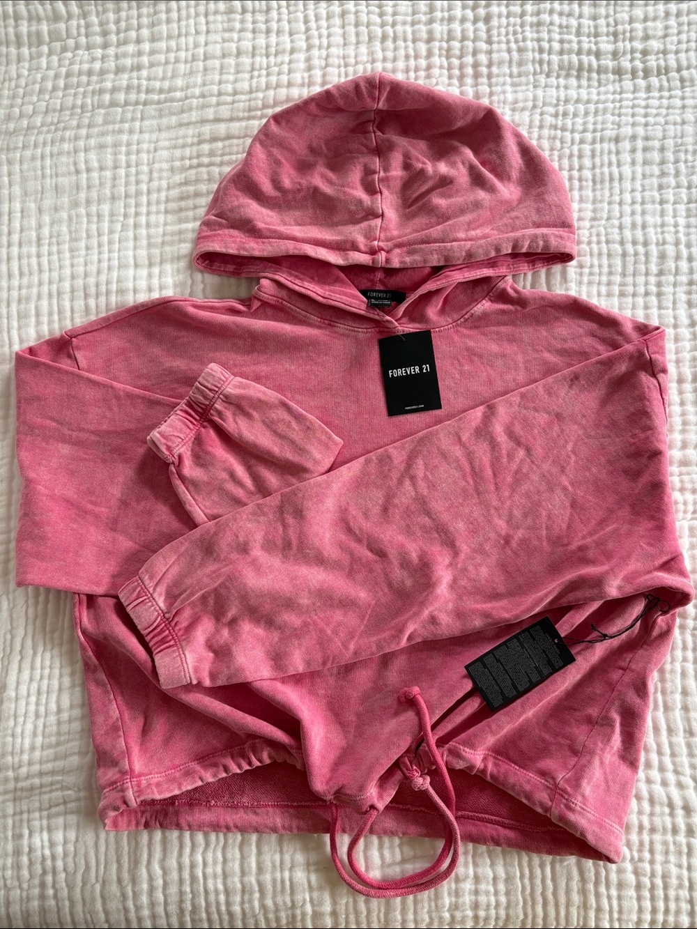 Forever 21 Dusty Pink Hooded Cropped Sweatshirt